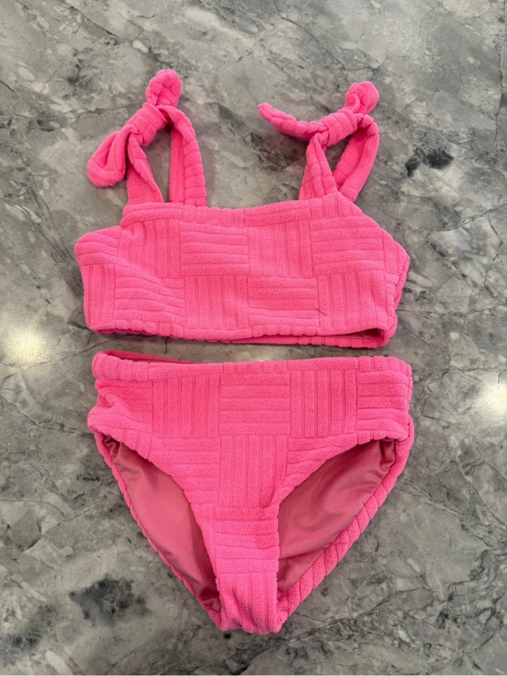 Beach Riot Girls' Pink Textured Two-Piece Swim Set Size 3/4